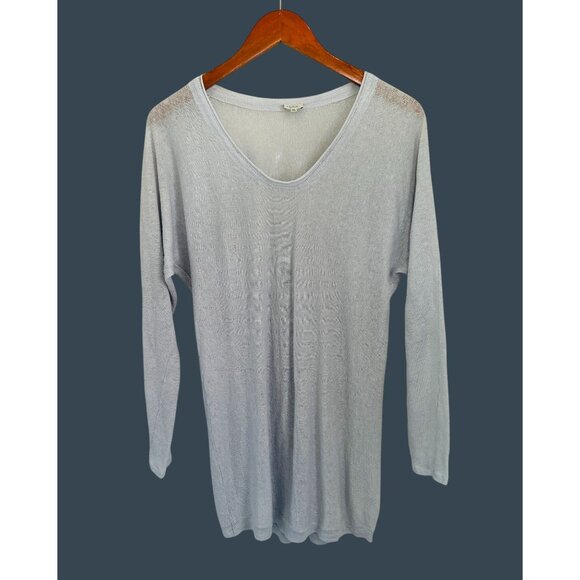 T. Babaton 100% Linen Sheer Lightweight Knit V-Neck Long Sleeve Oversized Tunic - Picture 3 of 6